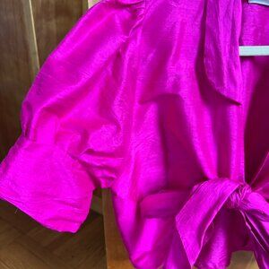 Maison Cleo Ruched Silk wrap top No Scrunchie (sz 38)